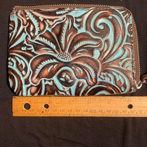 Patricia Nash dark brown with turquoise accent Wristlet